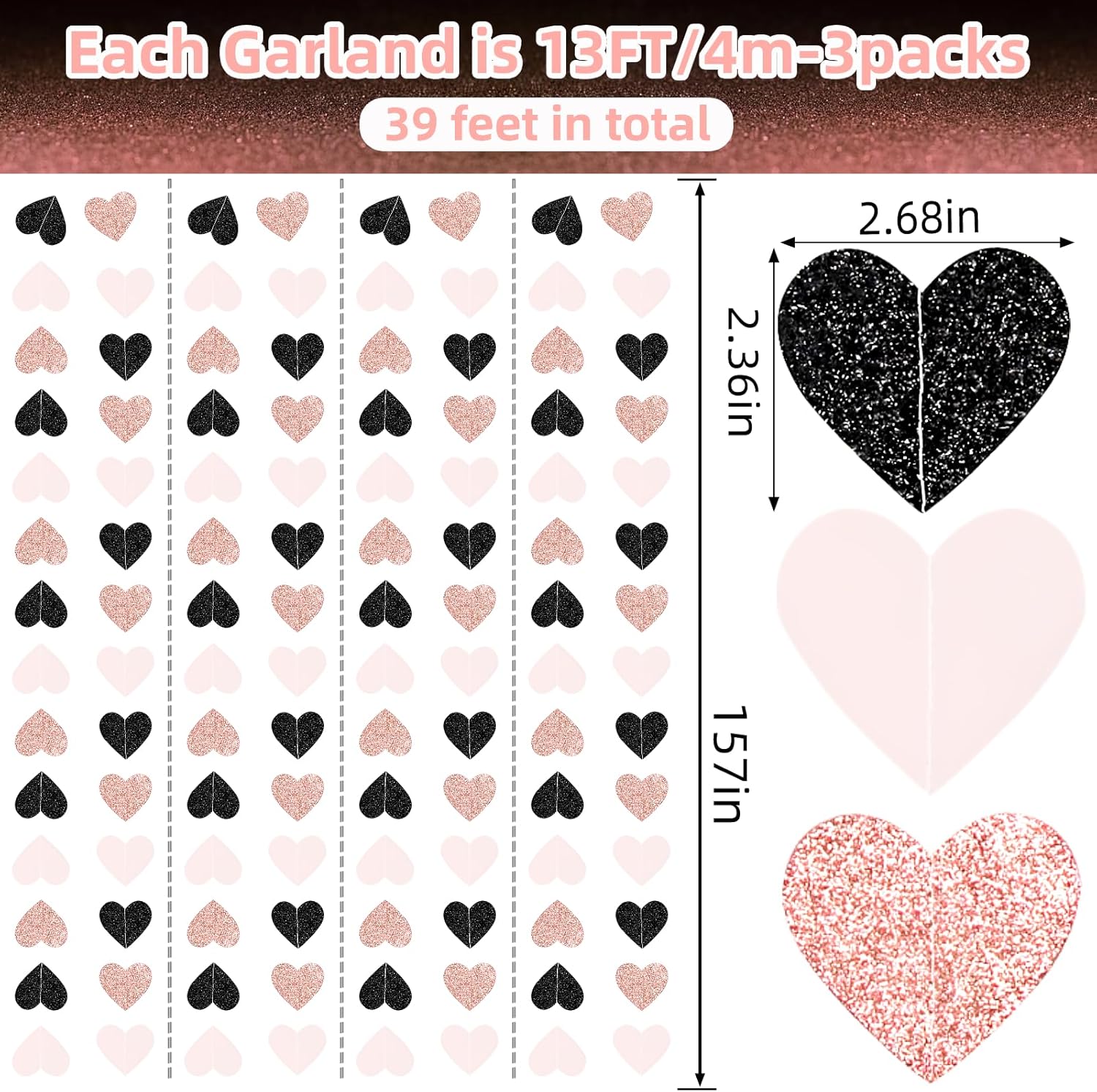 Glitter Heart Hanging Party Decorations 