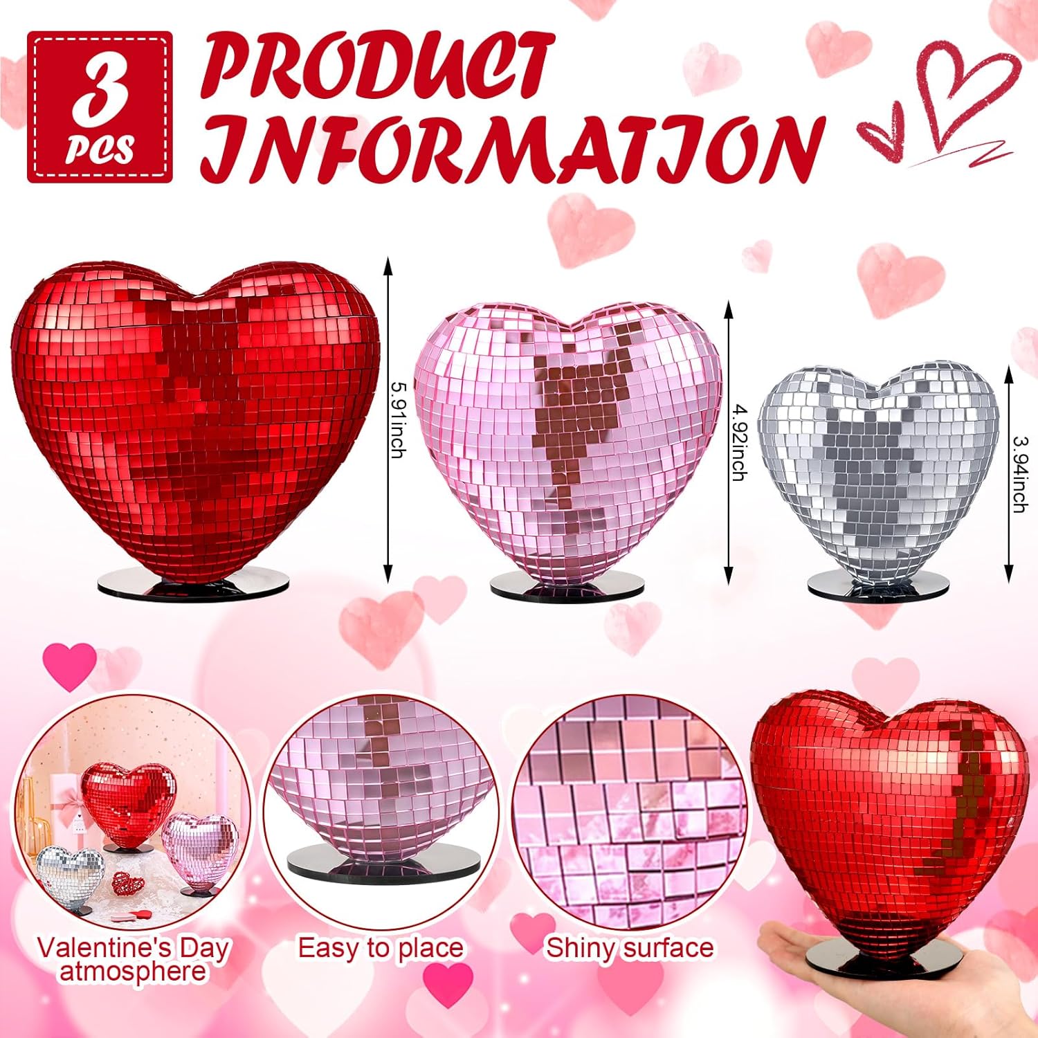 Disco Mirror Heart Table Decorations