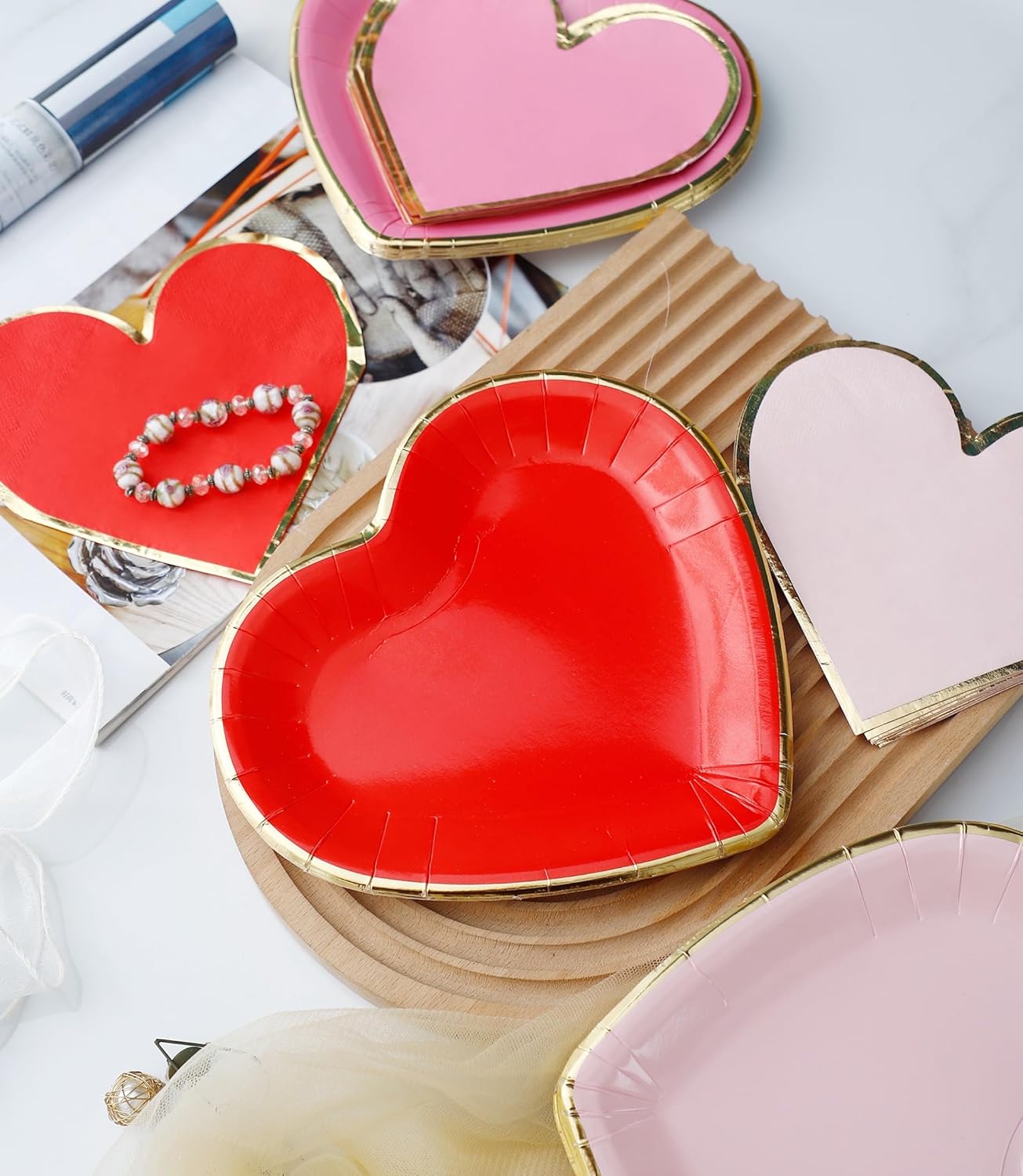 Valentine's Day Heart Plates and Napkins With Gold Rim