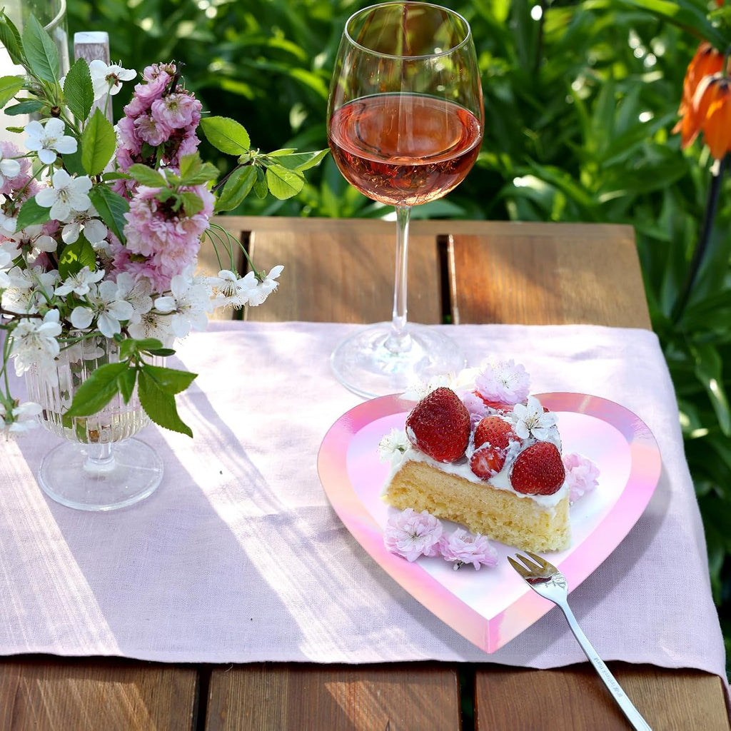Holographic Pink Heart Shaped Disposable Dessert Plates