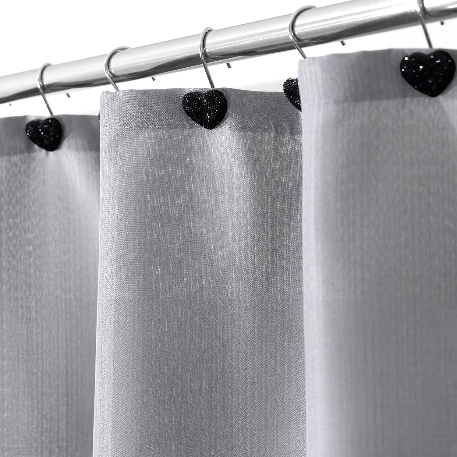 Black Rhinestone Heart Shower Curtain Hooks
