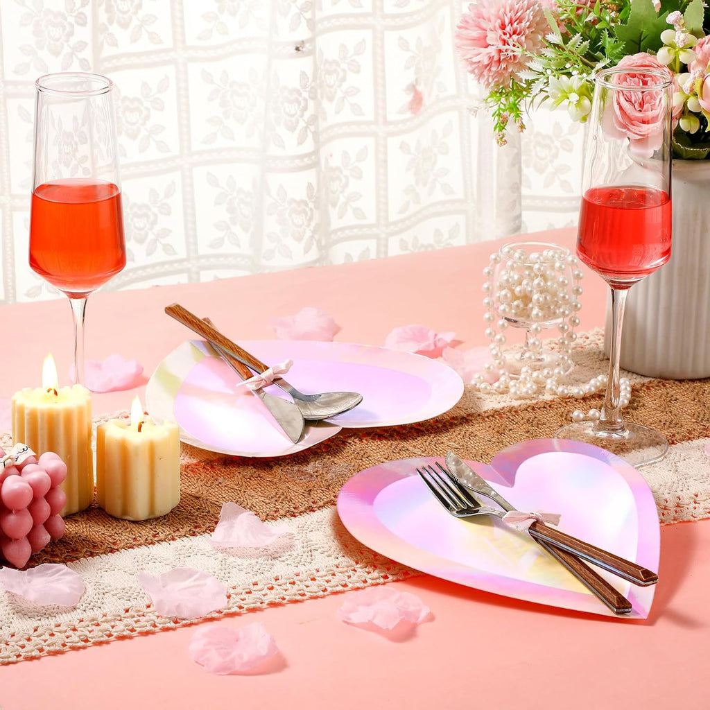 Holographic Pink Heart Shaped Disposable Dessert Plates