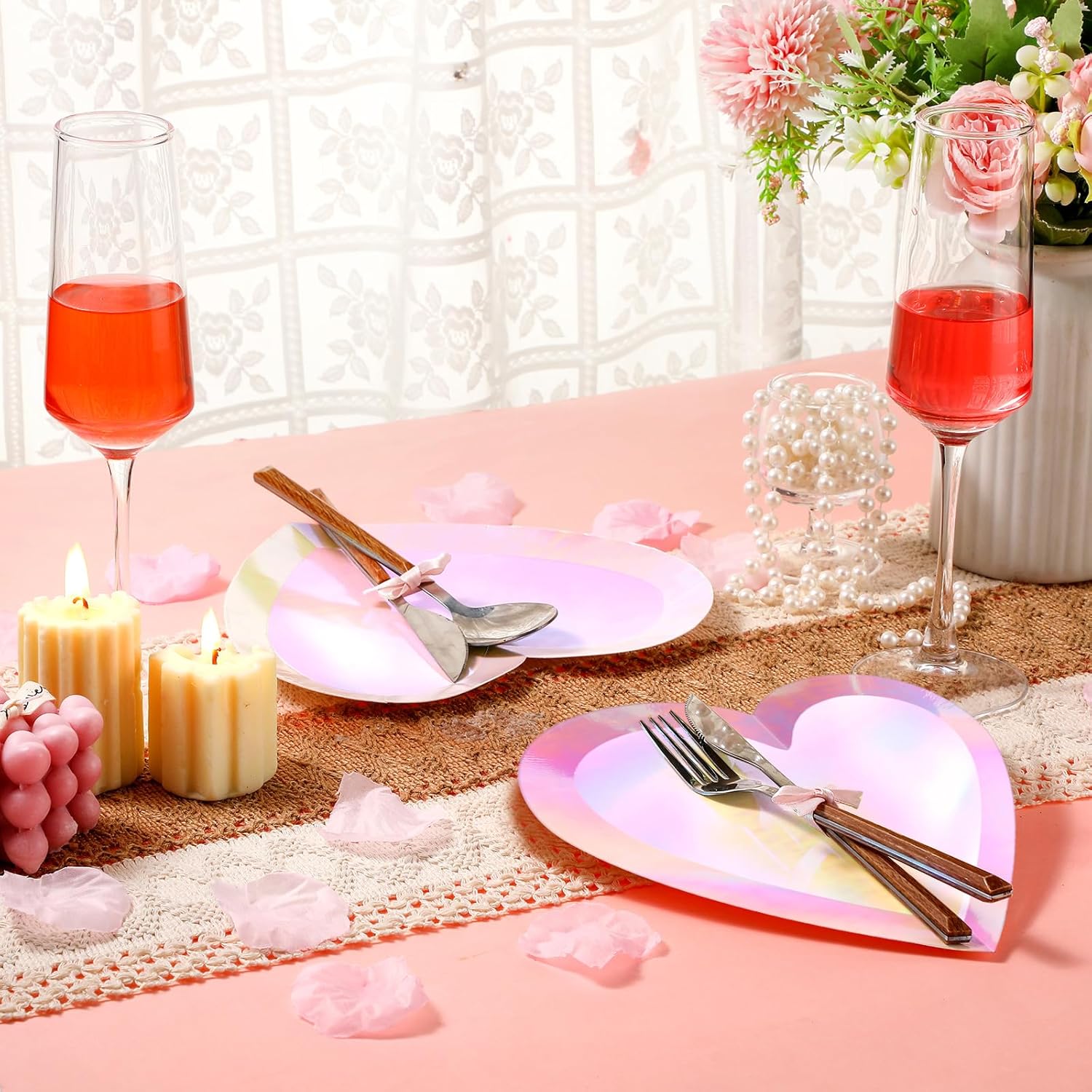 Holographic Pink Heart Shaped Disposable Dessert Plates