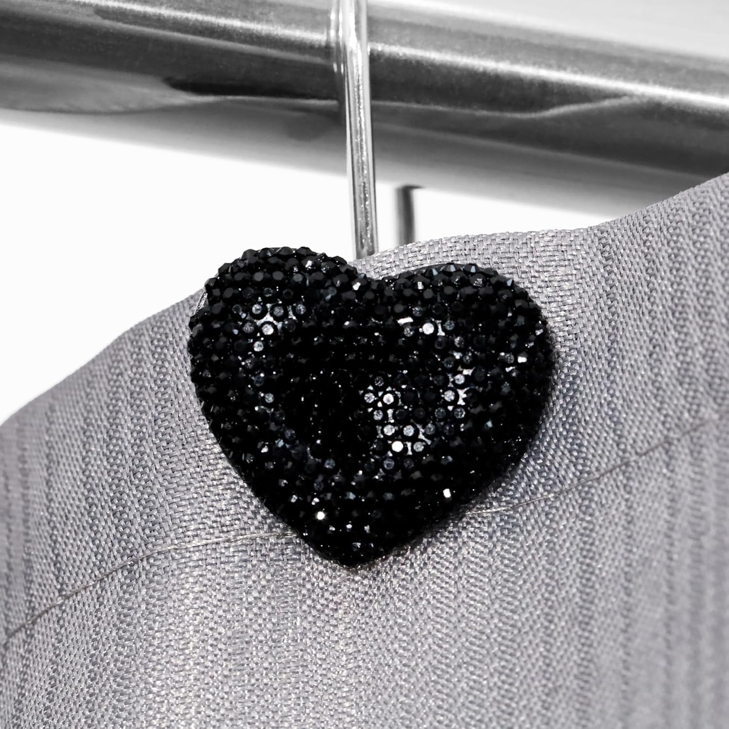 Black Rhinestone Heart Shower Curtain Hooks