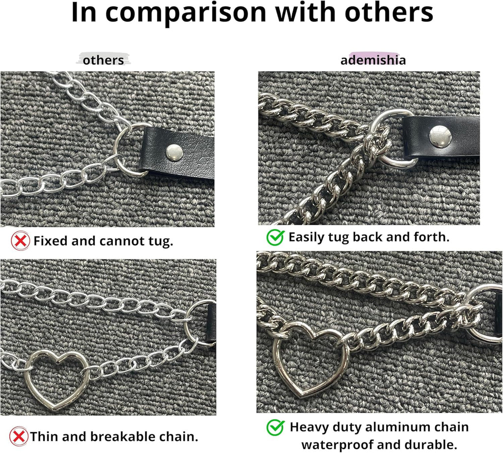 Leather Choker Necklace for Women with Metallic Heart Ring