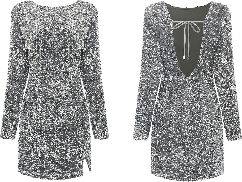 Sequin Velvet Long Sleeve Mini Dress