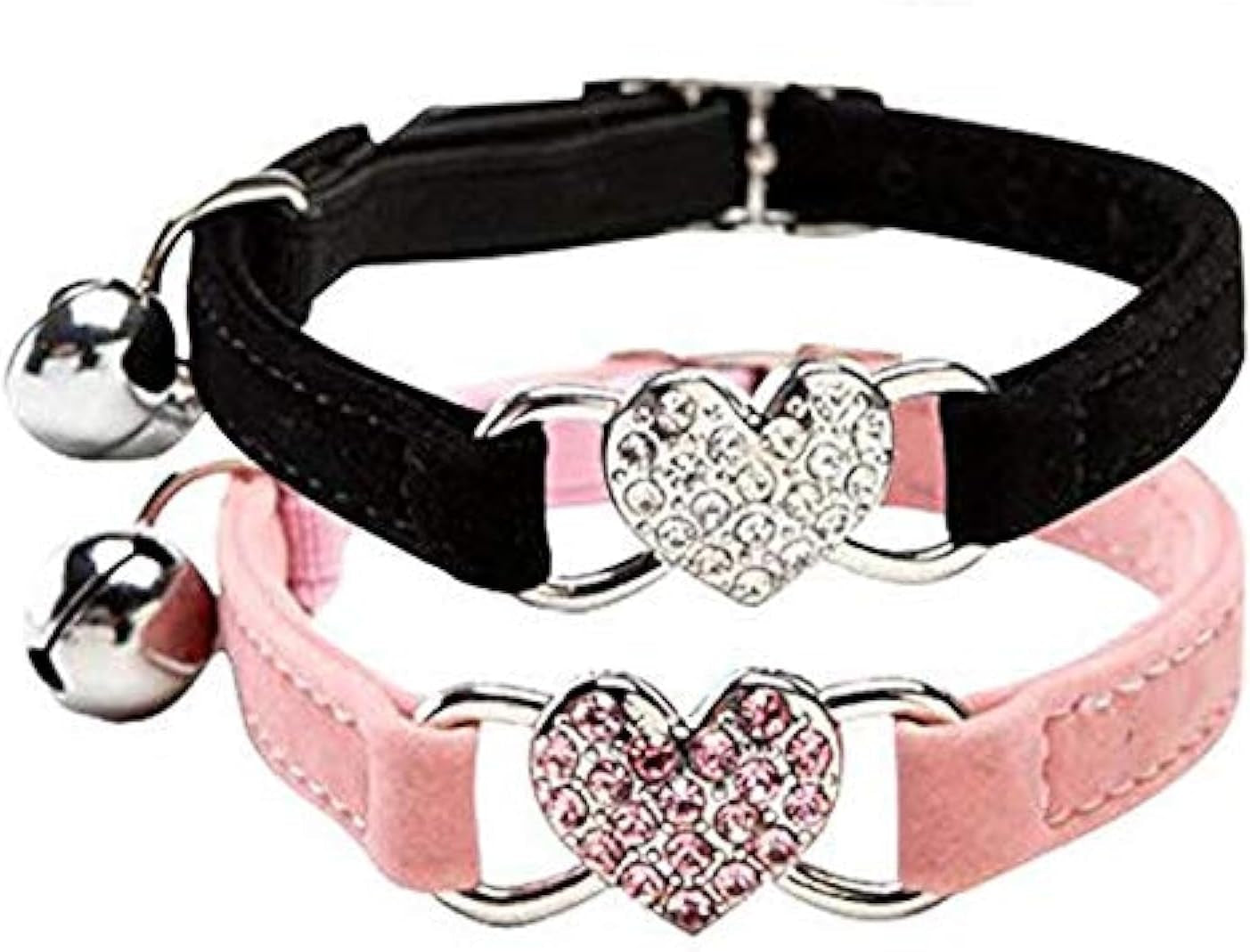 Rhinestone Heart Cat Collar with Bell