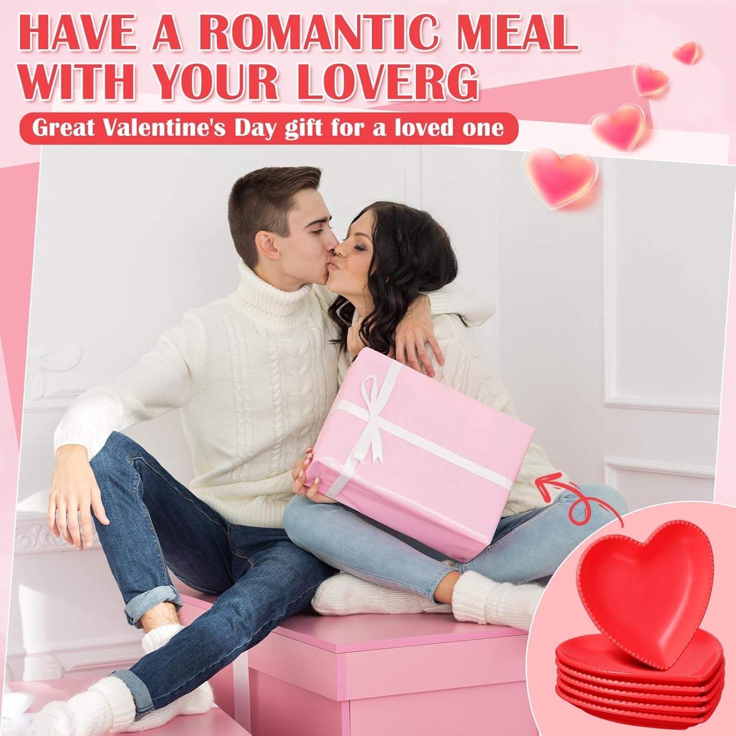 6 Pcs Heart Shaped Plates Ceramic 6.9 Inches Salad Ceramic Graduation Plates Dinner Heart Shaped Serving Dish Dessert Elegant for Kitchen Steak Snacks(Red)