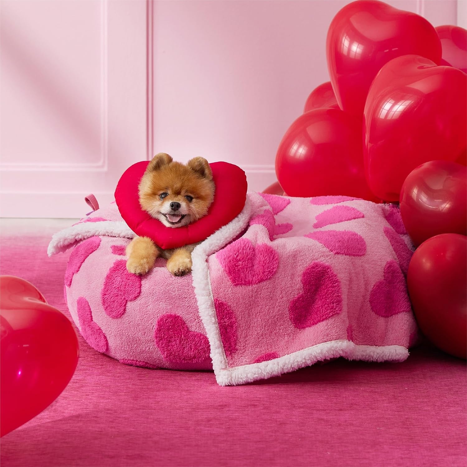 Waterproof Pet Blanket With Pink Hearts Pattern